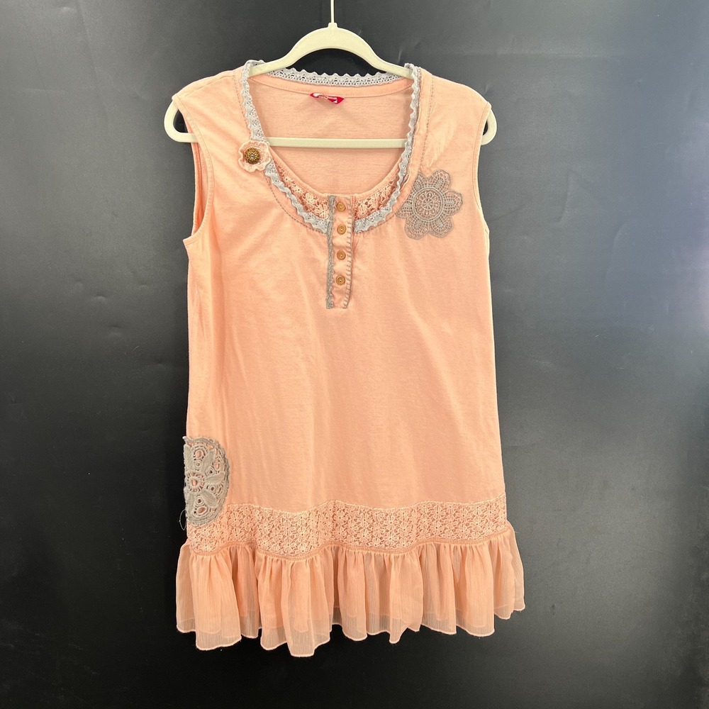 Joe Browns ruffle coquette boho lace crochet tunic top kidcore soft girl pink 14